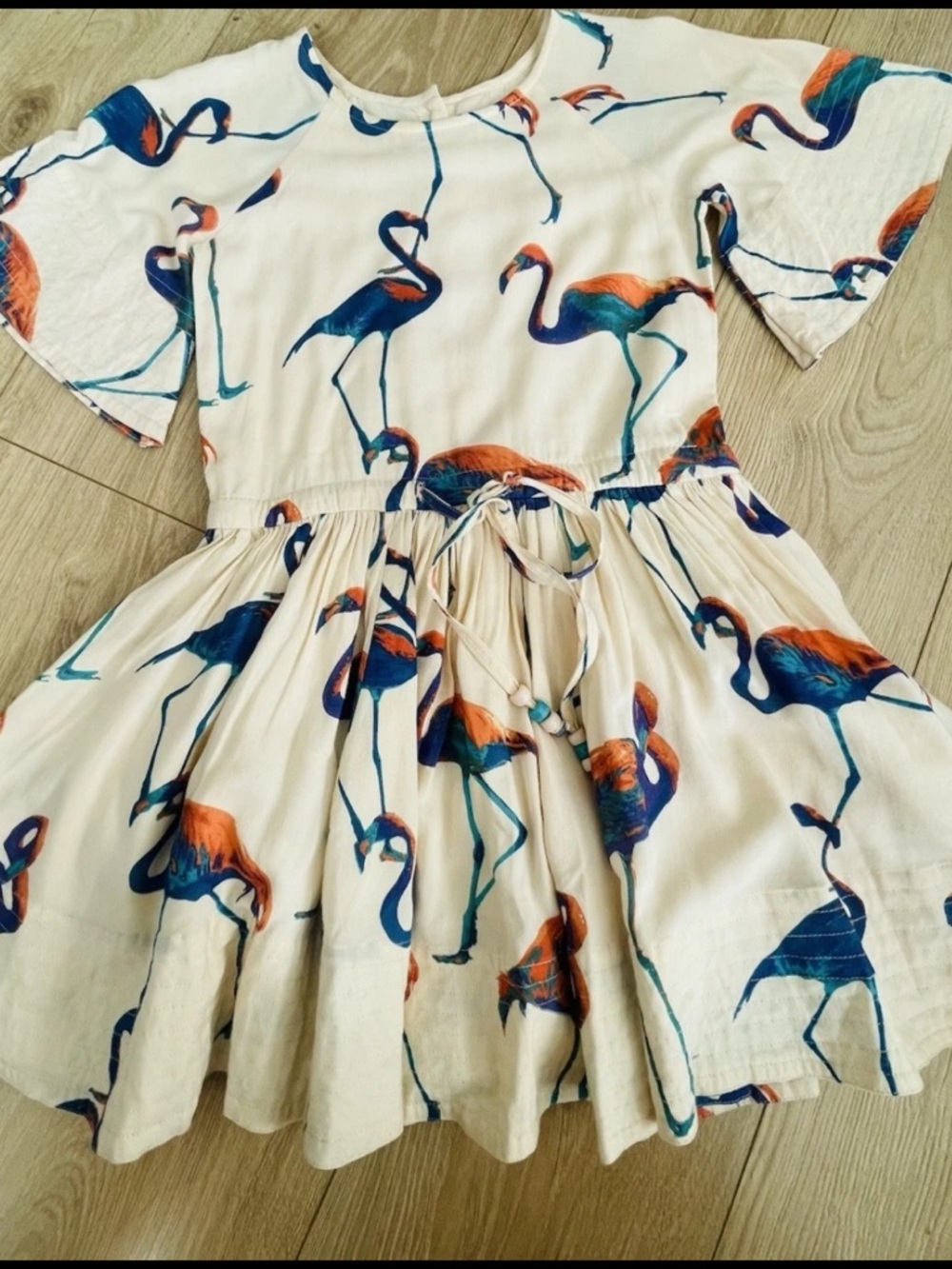 HIW TO KISS A FROG Flamingo Print Cream Girls' Dress